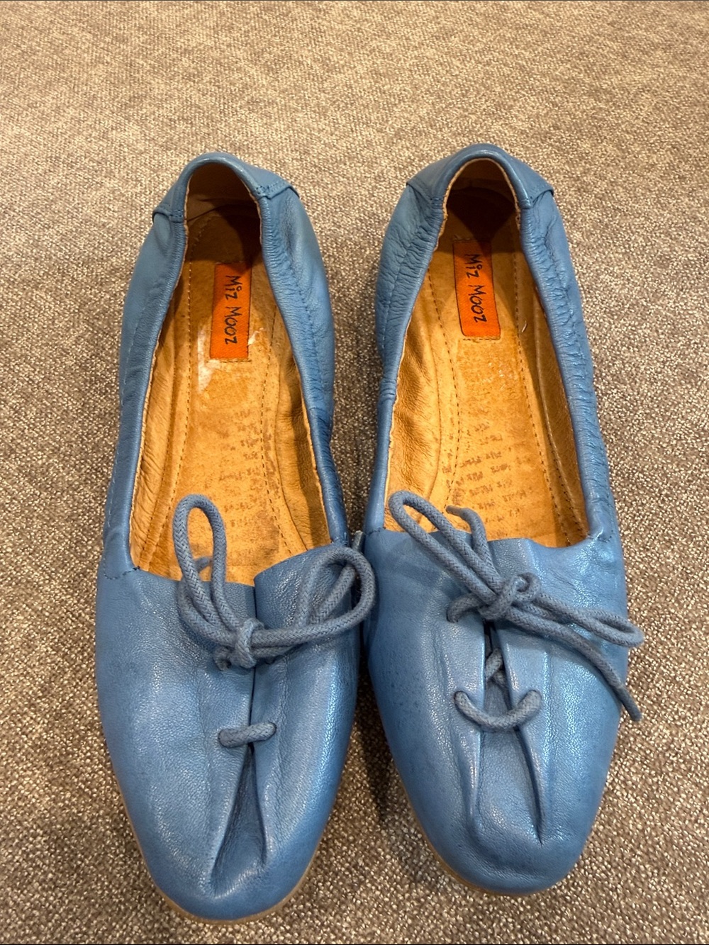 Miz Mooz Blue Leather Ballet Flats with Bow Tie